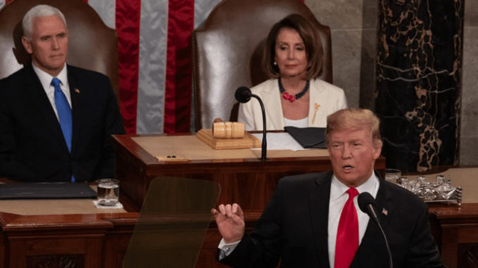 President Donald Trump gives State of the Union as Vice President Mike Pence and House Speaker Nancy Pelosi watch. PHOTOs by Cheriss May/Trice Edney News Wire